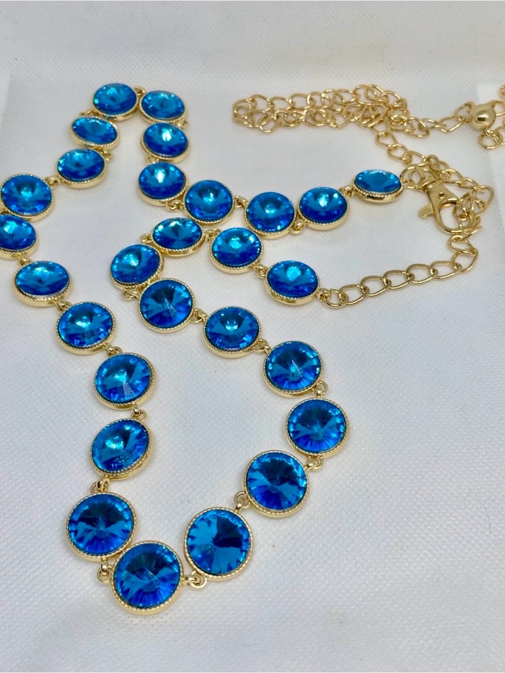 💙 Statement Blue Crystal Gold Chain Belt | Jeweled Adjustable 48” Waist Belt